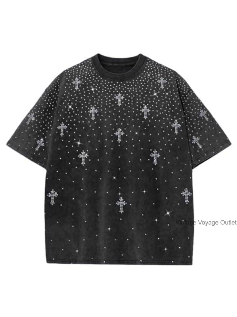 Mens Gothic Cross Rhinestone Shirt Sparkly Glitter Y2k Punk Grunge Streetwear